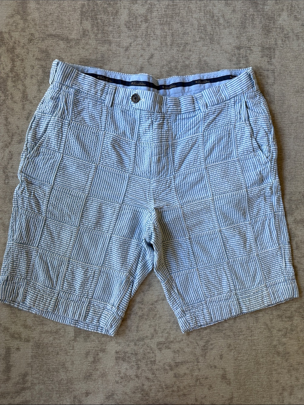 Brooks Brothers Light Blue Seersucker Checkered Flat Front Shorts